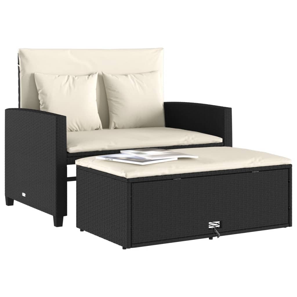 Divano da Giardino con Cuscini a 2 Posti Nero in Polyrattan 365131