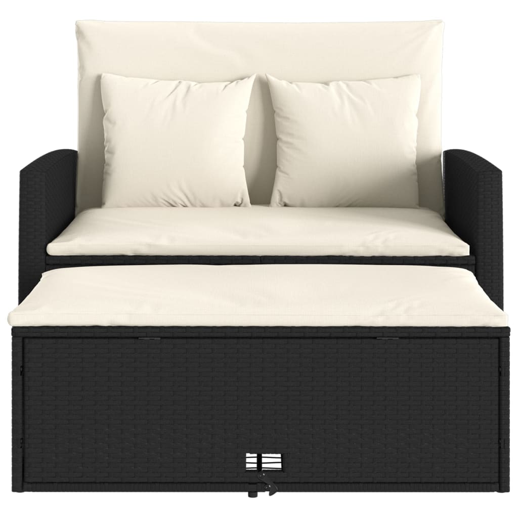 Divano da Giardino con Cuscini a 2 Posti Nero in Polyrattan 365131