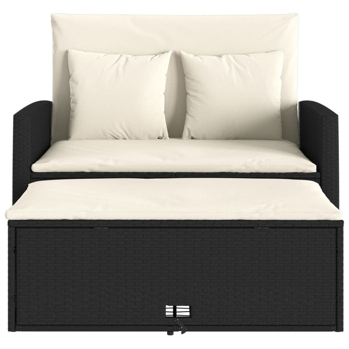 Divano da Giardino con Cuscini a 2 Posti Nero in Polyrattan 365131