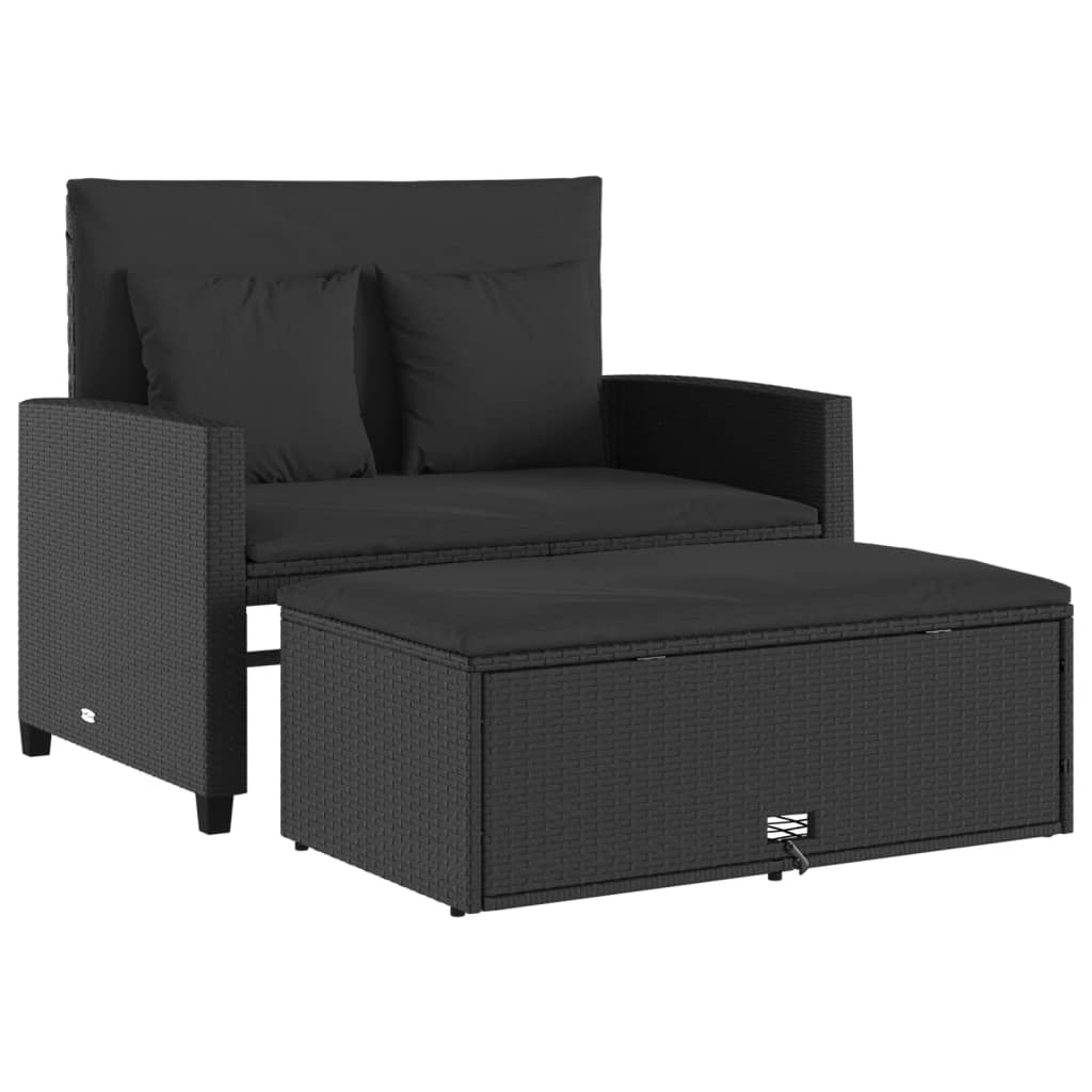 Divano da Giardino con Cuscini a 2 Posti Nero in Polyrattan 365132