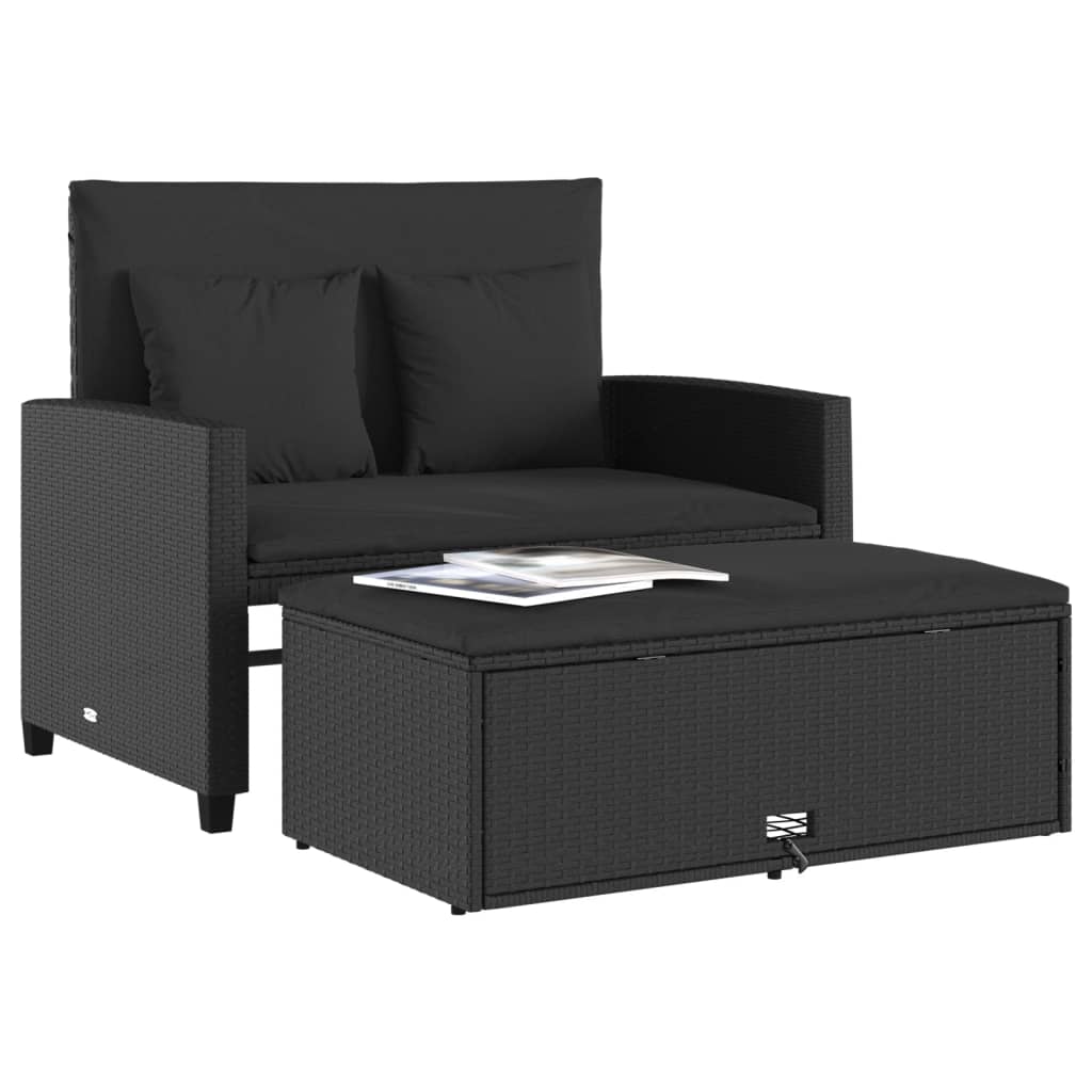 Divano da Giardino con Cuscini a 2 Posti Nero in Polyrattan 365132