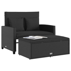 Divano da Giardino con Cuscini a 2 Posti Nero in Polyrattan 365132