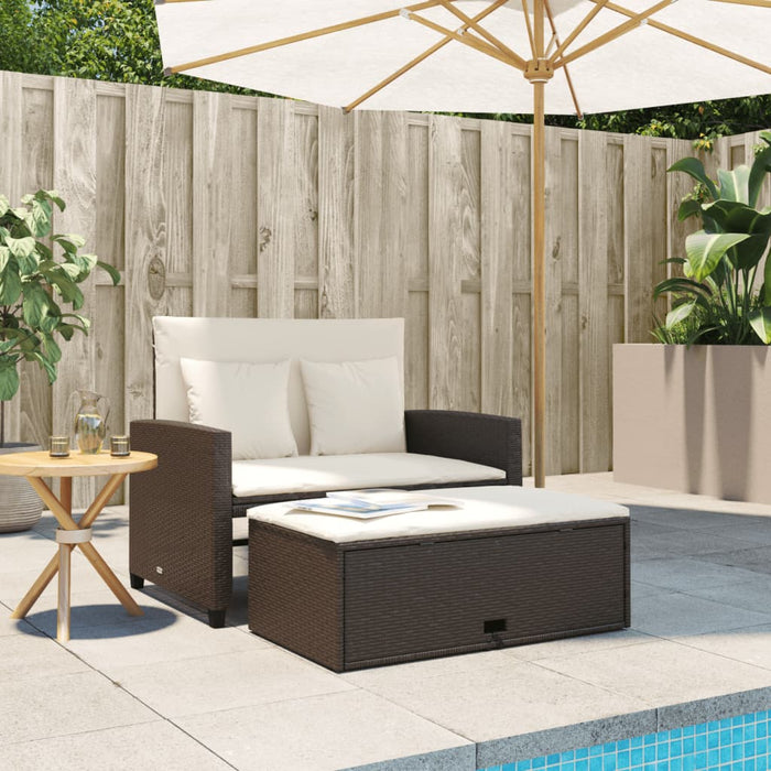 Divano da Giardino a 2 Posti con Cuscini in Polyrattan Marrone 365133