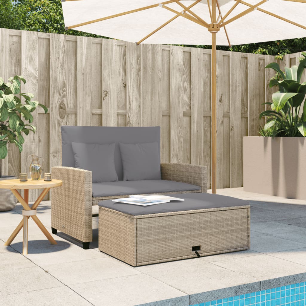 Divano da Giardino con Cuscini a 2 Posti Beige in Polyrattan 365136