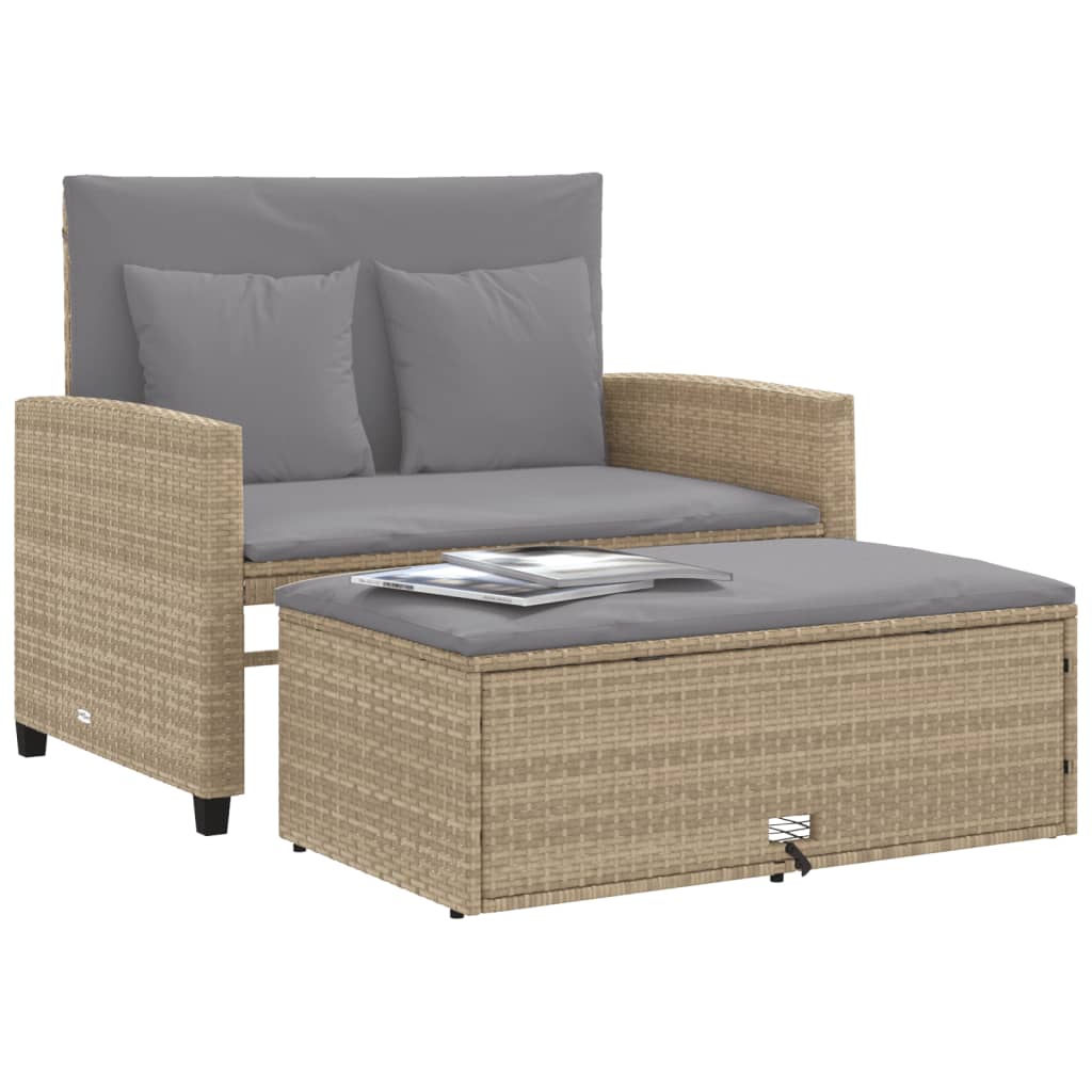 Divano da Giardino con Cuscini a 2 Posti Beige in Polyrattan 365136
