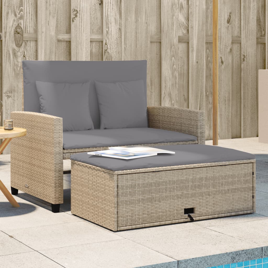 Divano da Giardino con Cuscini a 2 Posti Beige in Polyrattan 365136