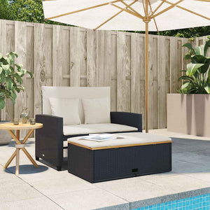 Divano Giardino con Cuscini 2 Posti Nero Polyrattan e Acacia 365141