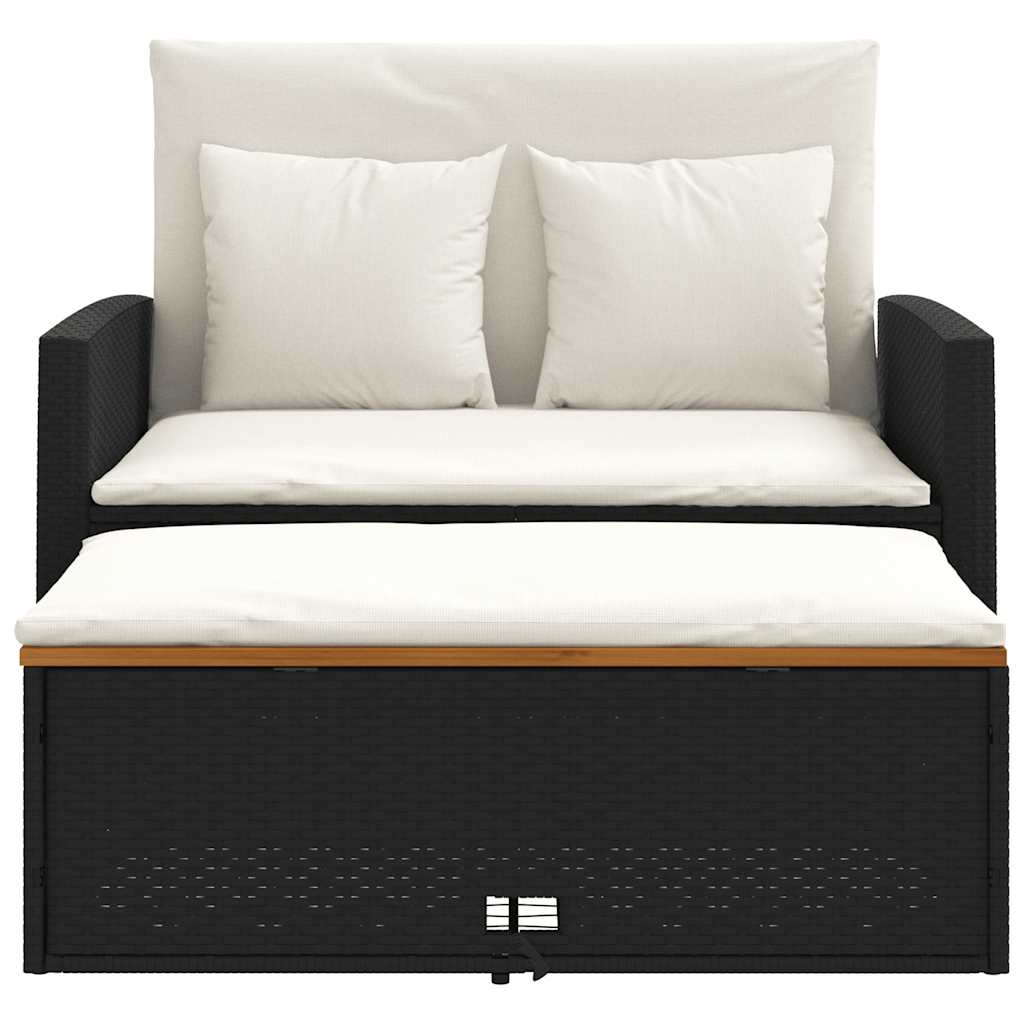 Divano Giardino con Cuscini 2 Posti Nero Polyrattan e Acacia 365141