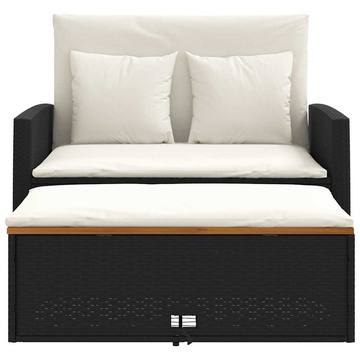 Divano Giardino con Cuscini 2 Posti Nero Polyrattan e Acacia 365141