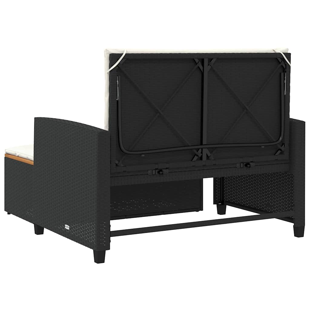 Divano Giardino con Cuscini 2 Posti Nero Polyrattan e Acacia 365141