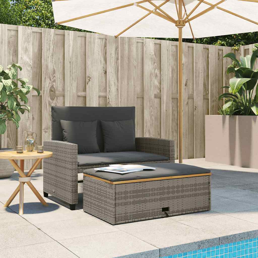Divano Giardino con Cuscini 2 Posti Grigio in Polyrattan Acacia 365142