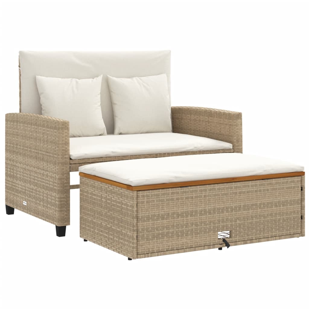 Divano Giardino con Cuscini 2 Posti Beige Polyrattan e Acacia