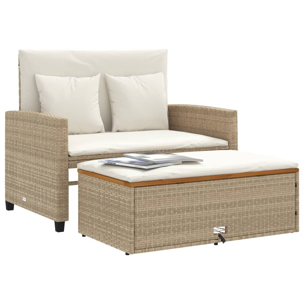 Divano Giardino con Cuscini 2 Posti Beige Polyrattan e Acacia 365143