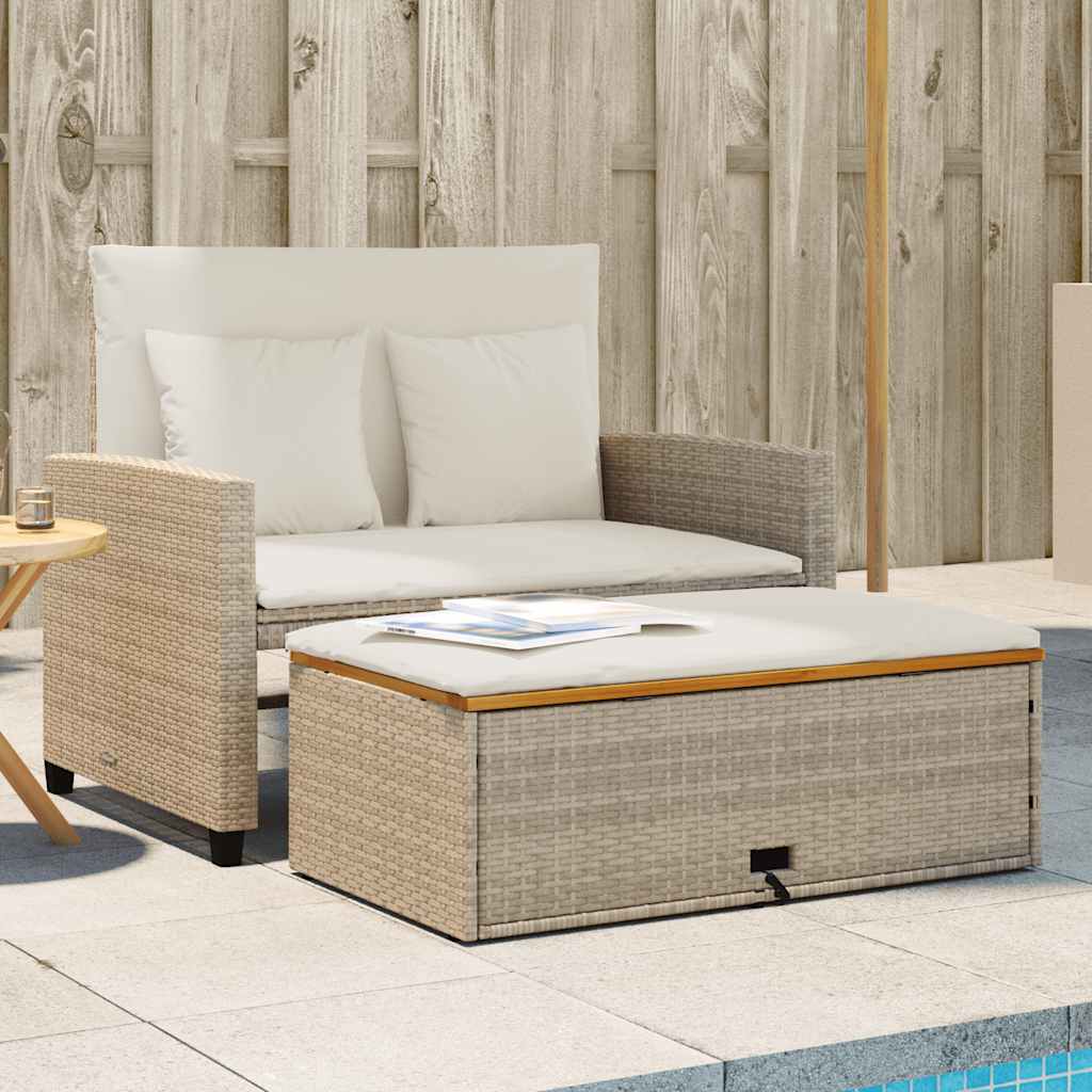 Divano Giardino con Cuscini 2 Posti Beige Polyrattan e Acacia 365143