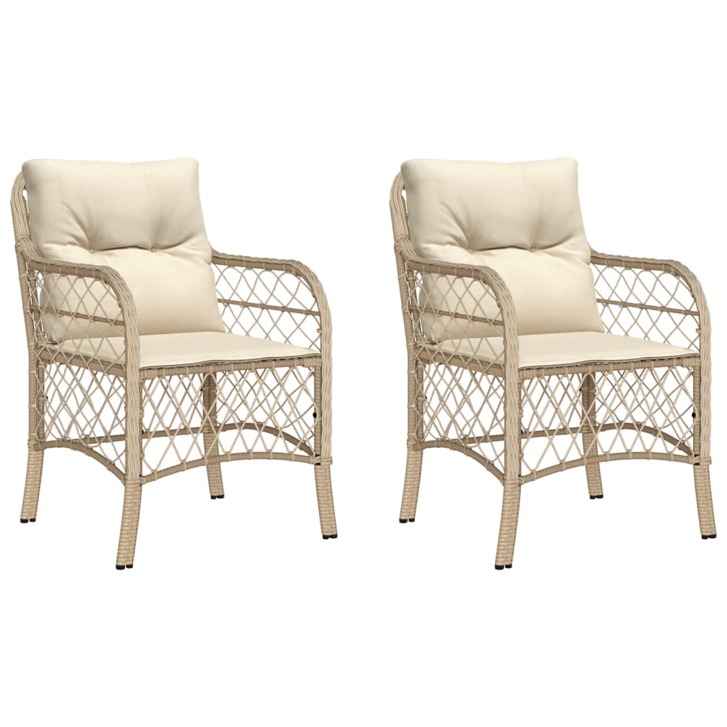 Sedie da Giardino con Cuscini 2 pz Beige in Polyrattan 365156