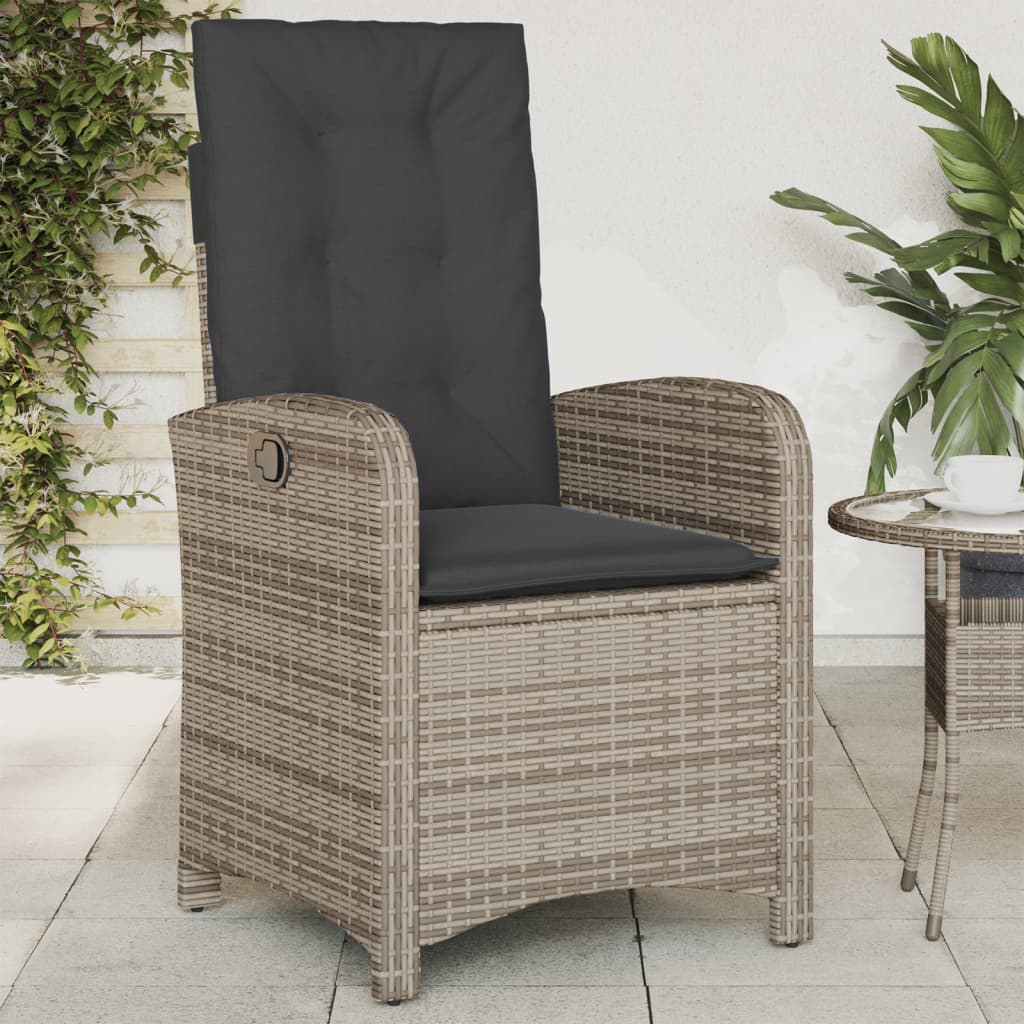 Sedia Reclinabile da Giardino con Cuscini Grigia in Polyrattan 365163