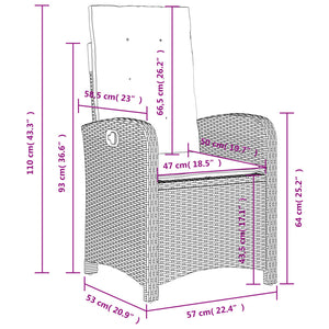 Sedia Reclinabile Giardino con Cuscini Grigio Chiaro Polyrattan 365166