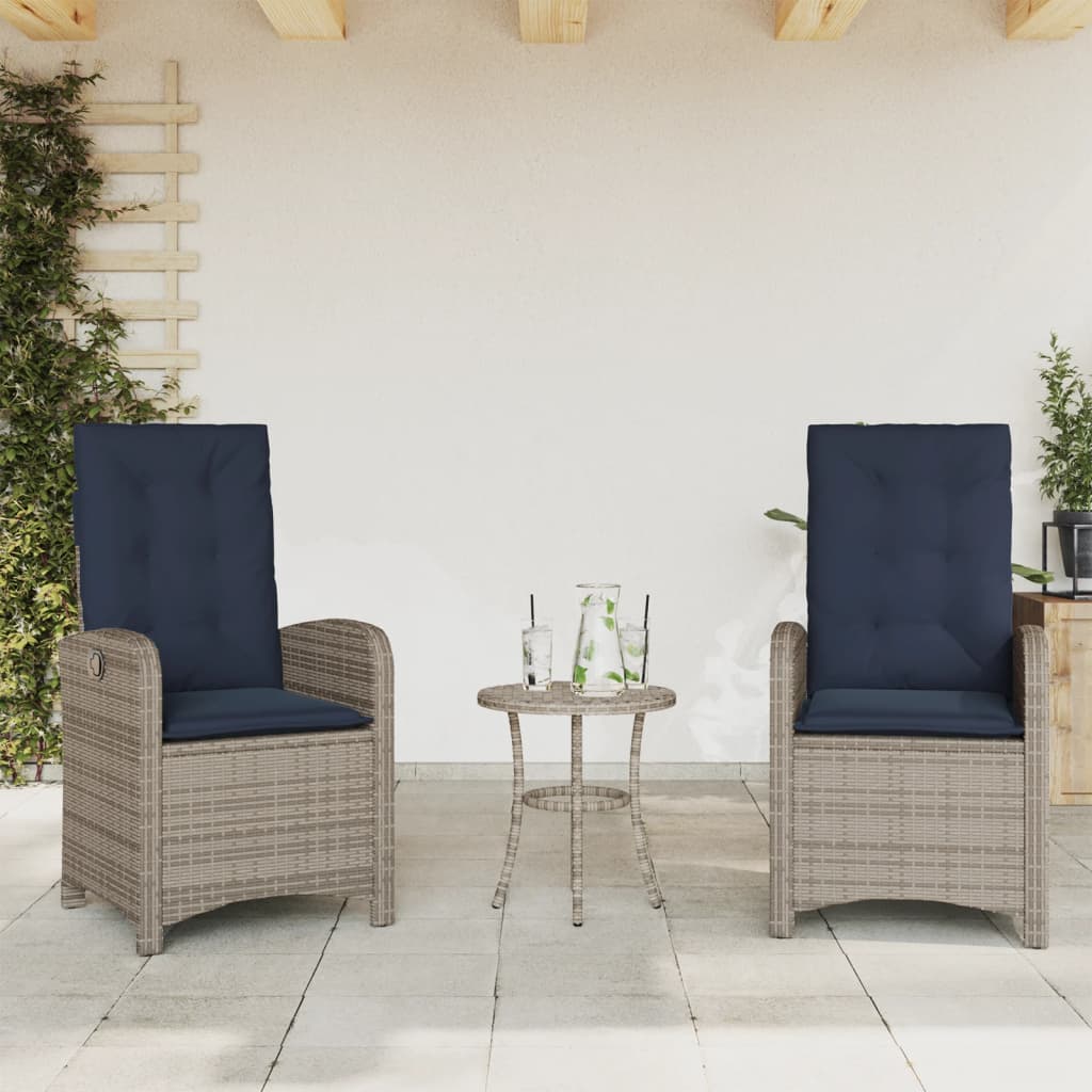 Sedie da Giardino Reclinabili 2 pz e Cuscini Grigio Polyrattan 365175