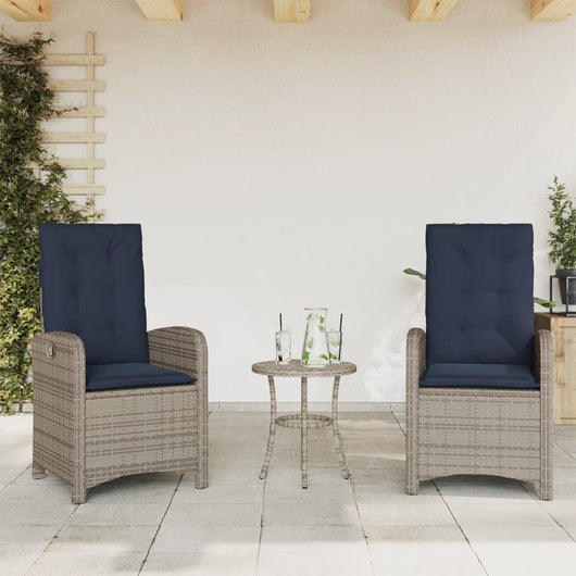 Sedie da Giardino Reclinabili 2 pz e Cuscini Grigio Polyrattan 365175