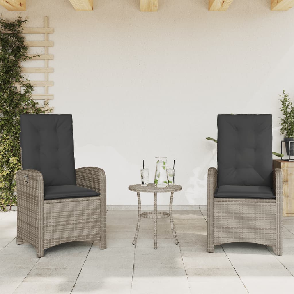 Set da Bistrò 3 pz con Cuscini Grigio in Polyrattan 365179
