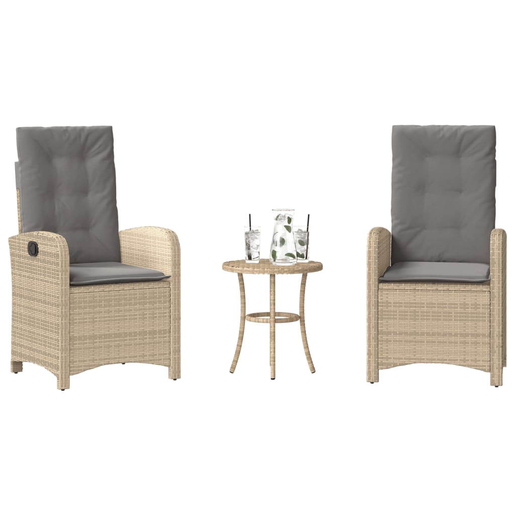 Set da Bistrò 3 pz con Cuscini Beige Misto in Polyrattan 365181