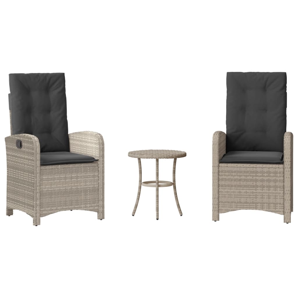Set da Bistrò 3 pz con Cuscini Grigio Chiaro in Polyrattan 365182