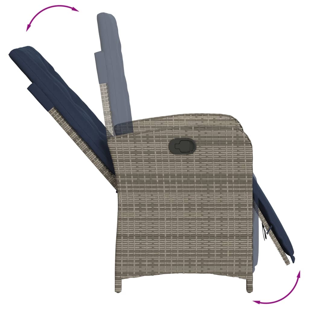 Sedia Reclinabile da Giardino con Poggiapiedi Grigia Polyrattan 365191