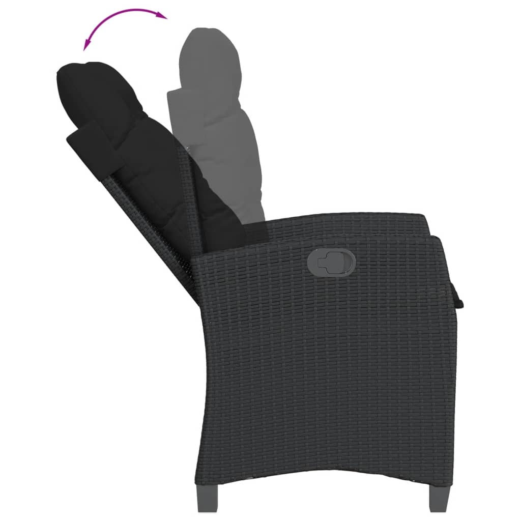 Sedie Reclinabili da Giardino 2 pz con Cuscini Nero Polyrattan 365217