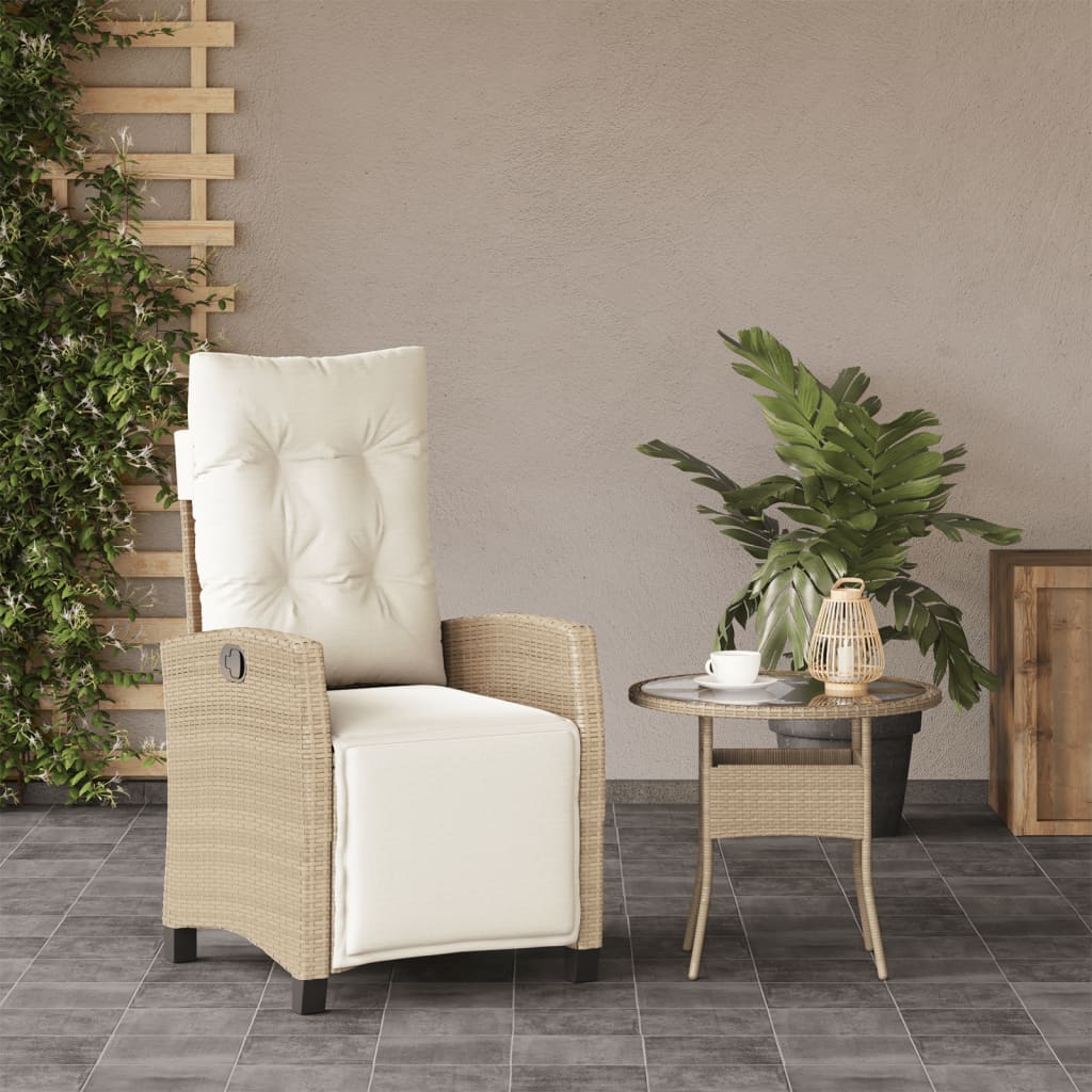Sedia Reclinabile da Giardino con Poggiapiedi Beige Polyrattan 365236