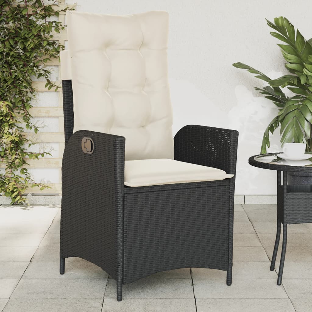vidaXL Sedia Reclinabile da Giardino con Cuscini Nera in Polyrattan
