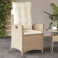 Sedia Reclinabile da Giardino con Cuscini Beige in Polyrattan 365260