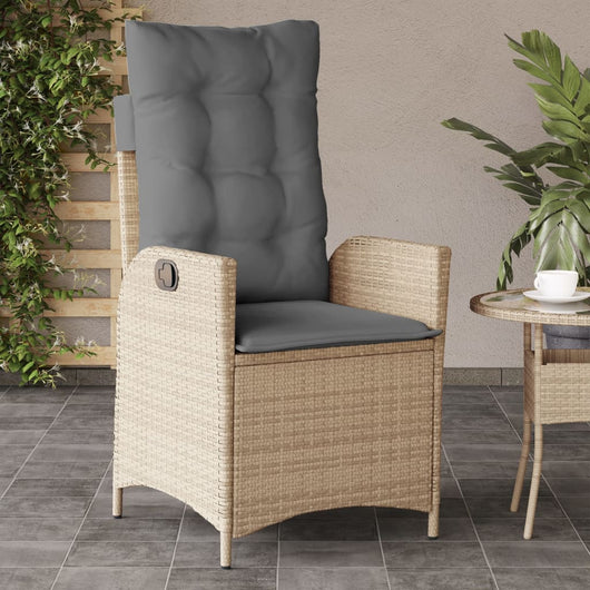 vidaXL Sedia Reclinabile Giardino con Cuscini Beige Misto Polyrattan