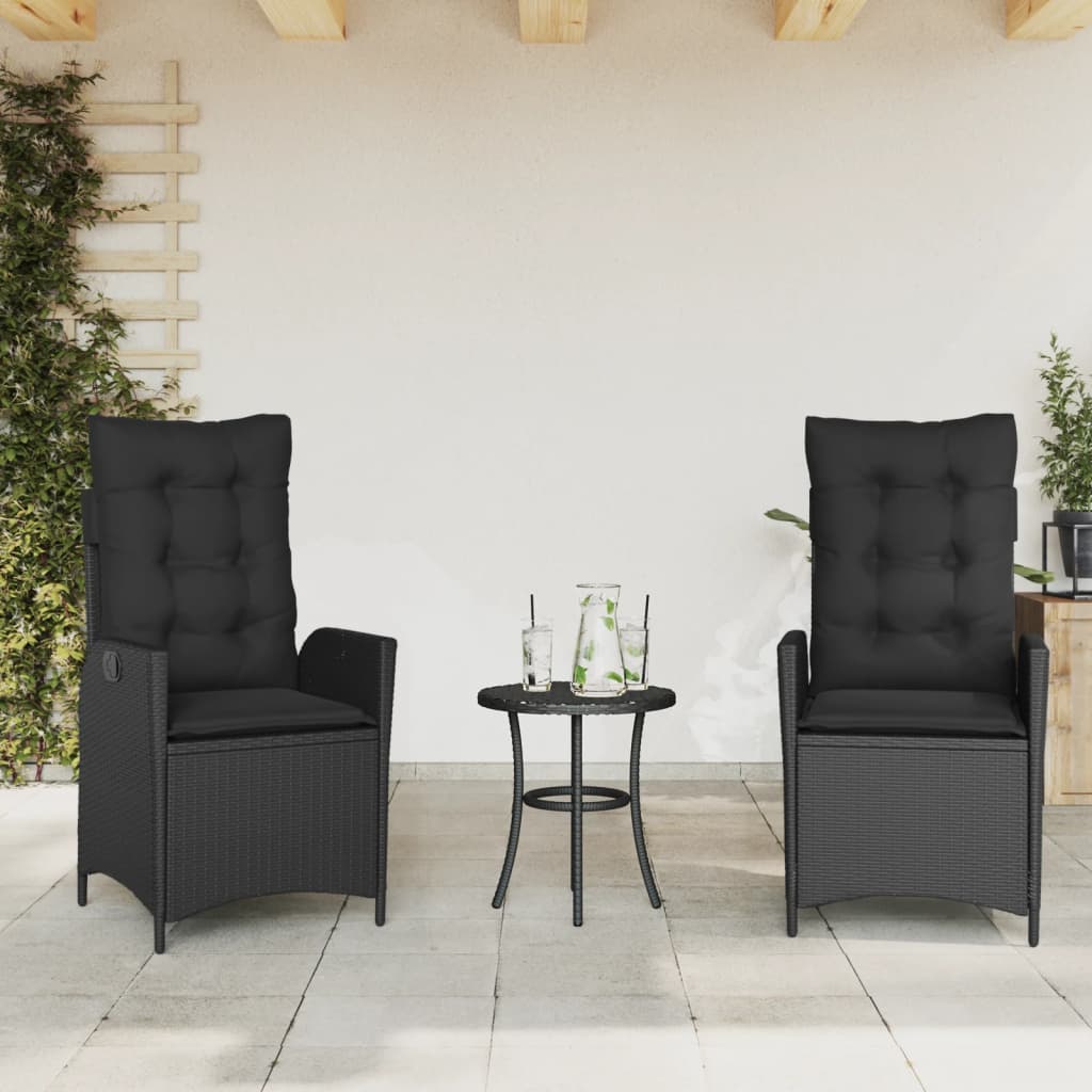 vidaXL Sedie Reclinabili da Giardino 2 pz con Cuscini Nero Polyrattan