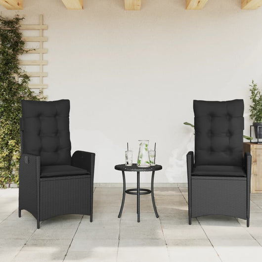 vidaXL Sedie Reclinabili da Giardino 2 pz con Cuscini Nero Polyrattan