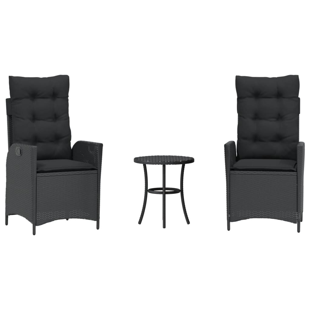 Set da Bistrò 3 pz con Cuscini Nero in Polyrattan 365273