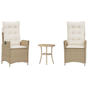 Set da Bistrò 3 pz con Cuscini Beige in Polyrattan 365276