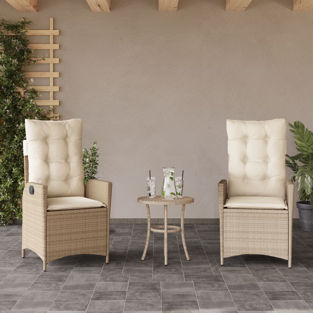 Set da Bistrò 3 pz con Cuscini Beige in Polyrattan 365276