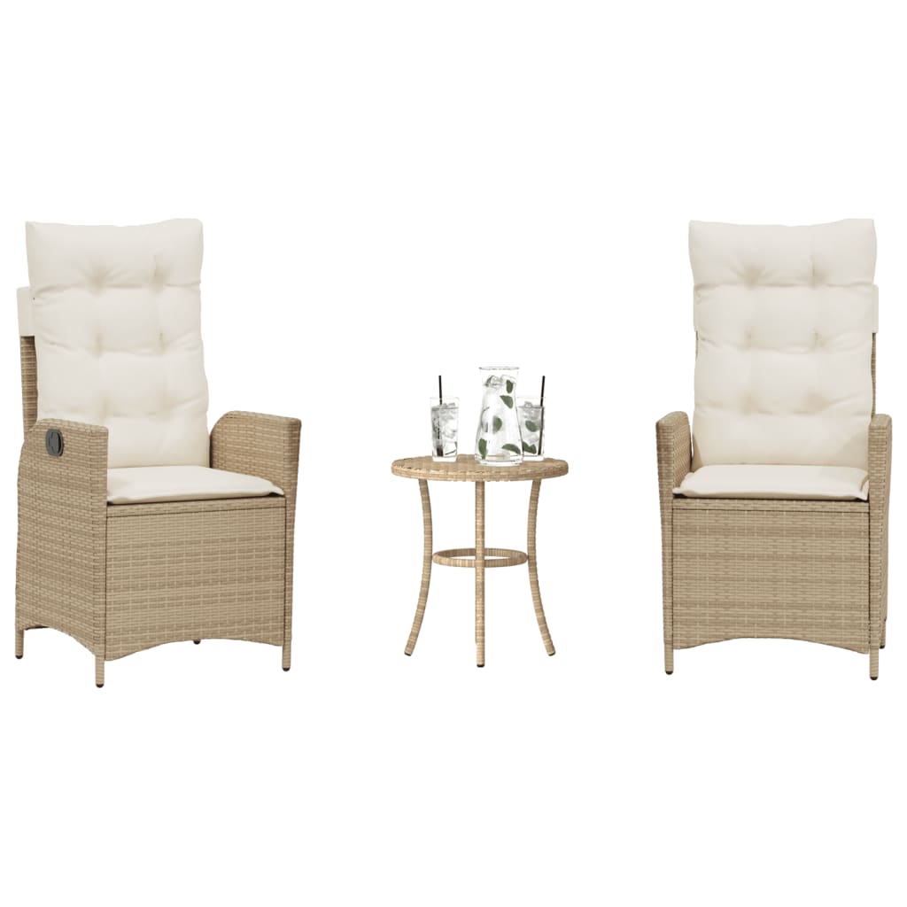 Set da Bistrò 3 pz con Cuscini Beige in Polyrattan 365276