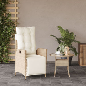 Sedia Reclinabile da Giardino con Poggiapiedi Beige Polyrattan