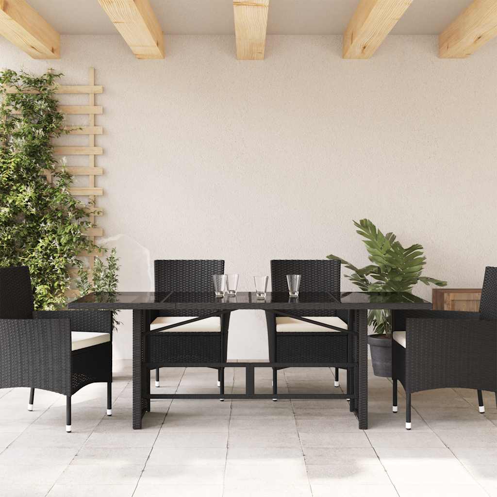 Tavolo da Giardino Piano in Vetro Nero 190x80x74 cm Polyrattan 365304