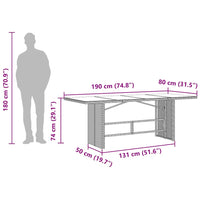 Tavolo da Giardino Piano in Vetro Nero 190x80x74 cm Polyrattan 365304