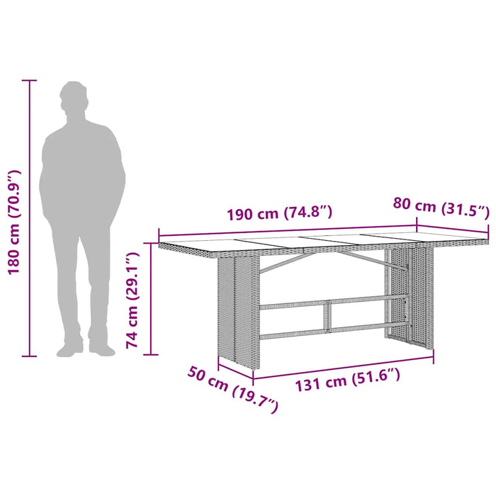 Tavolo da Giardino Piano in Vetro Nero 190x80x74 cm Polyrattan 365304