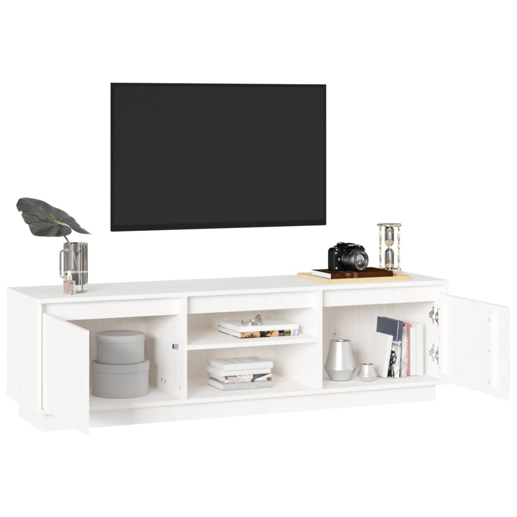 Mobile Porta TV Bianco 140x35x40 cm in Legno Massello di Pino 840413