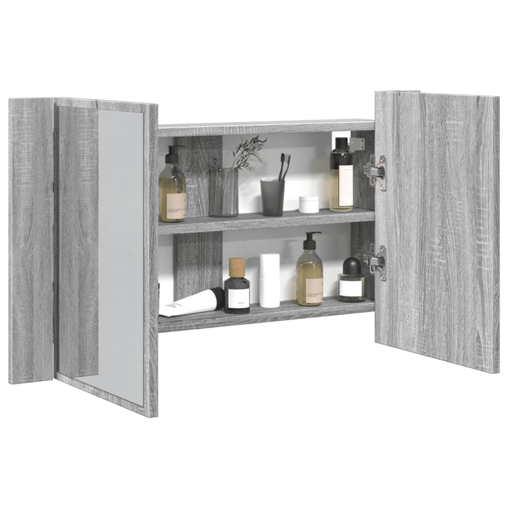 Armadietto a Specchio con LED Grigio Sonoma 80x12x45cm Acrilicocod mxl 111462