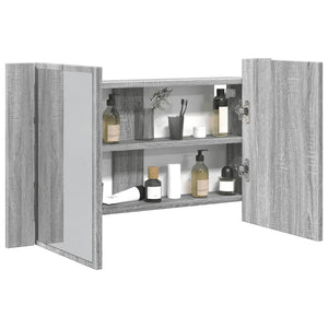Armadietto a Specchio con LED Grigio Sonoma 80x12x45cm Acrilicocod mxl 111462