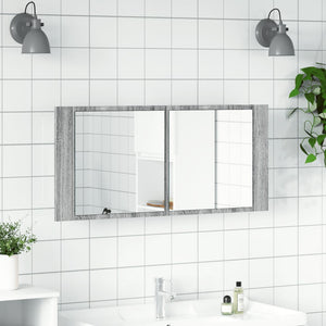Armadietto Specchio con LED da Bagno-Mobile bagno con specchio Grigio Sonoma 100x12x45 cm
