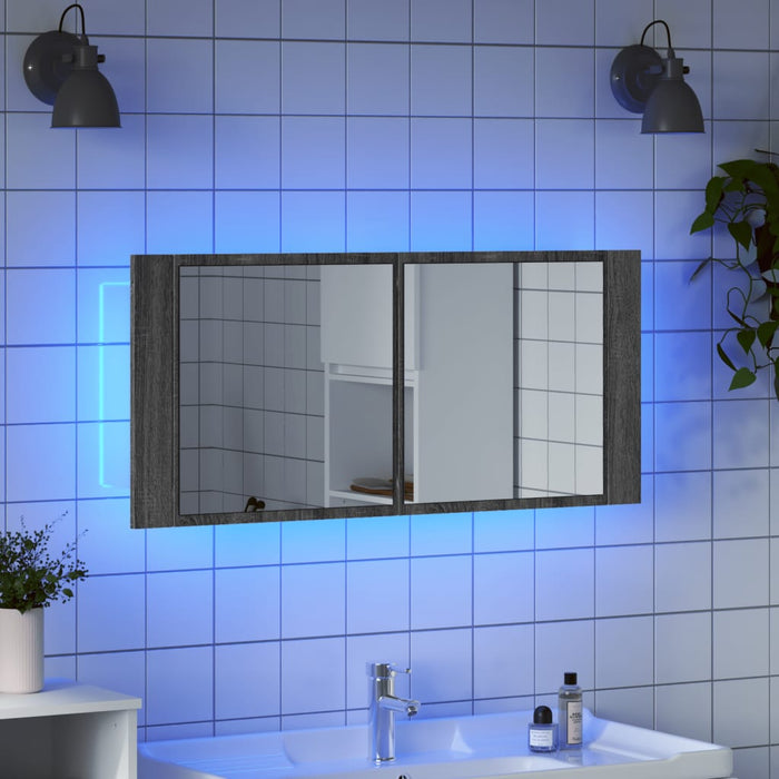 Armadietto Specchio con LED da Bagno Grigio Sonoma 100x12x45 cm 834960