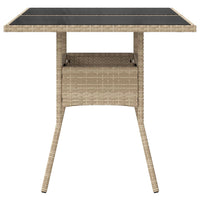 Tavolo da Giardino con Piano Vetro Beige 80x80x75 cm Polyrattan