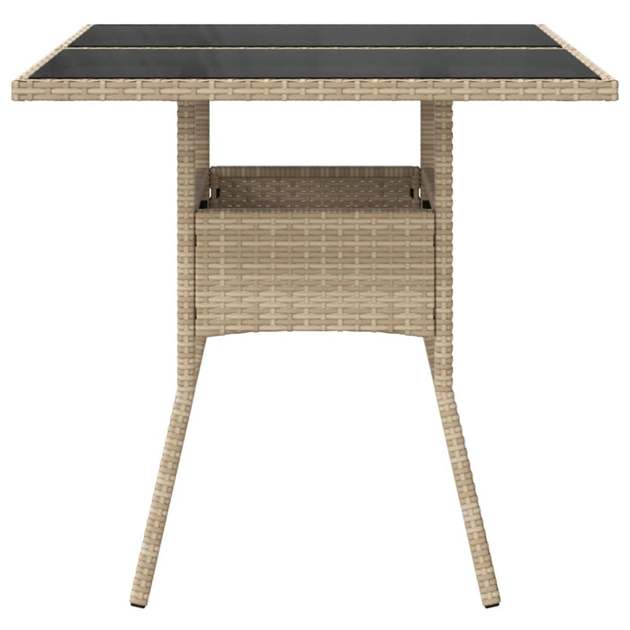 Tavolo da Giardino con Piano Vetro Beige 80x80x75 cm Polyrattan