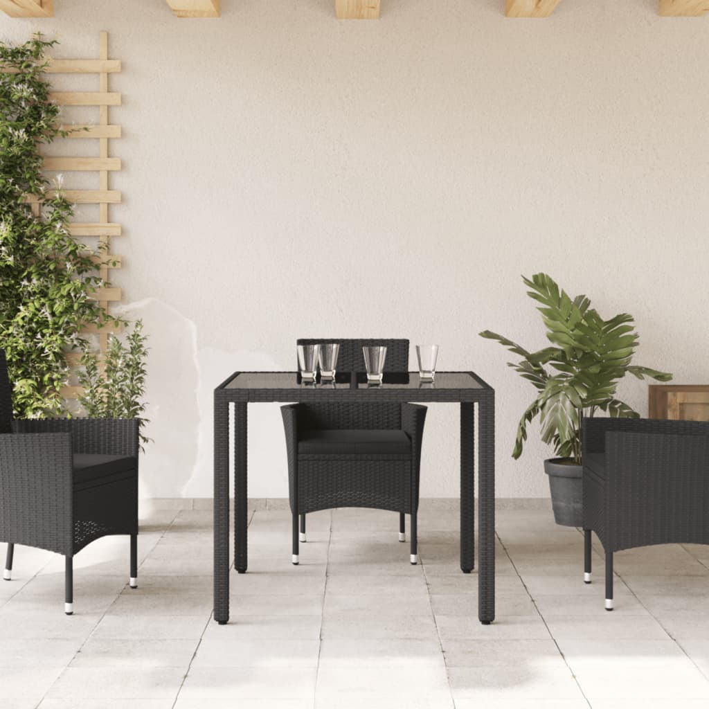 Tavolo da Giardino Piano in Vetro Nero 90x90x75 cm Polyrattancod mxl 90072
